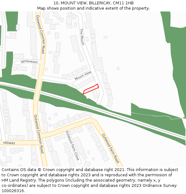 10, MOUNT VIEW, BILLERICAY, CM11 1HB: Location map and indicative extent of plot