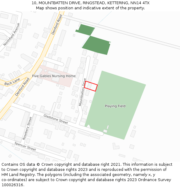 10, MOUNTBATTEN DRIVE, RINGSTEAD, KETTERING, NN14 4TX: Location map and indicative extent of plot