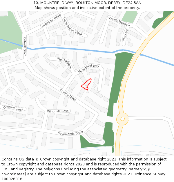 10, MOUNTFIELD WAY, BOULTON MOOR, DERBY, DE24 5AN: Location map and indicative extent of plot