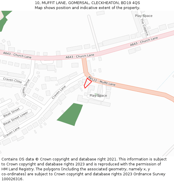 10, MUFFIT LANE, GOMERSAL, CLECKHEATON, BD19 4QS: Location map and indicative extent of plot