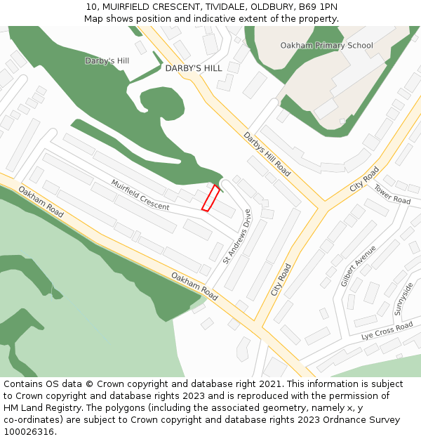 10, MUIRFIELD CRESCENT, TIVIDALE, OLDBURY, B69 1PN: Location map and indicative extent of plot