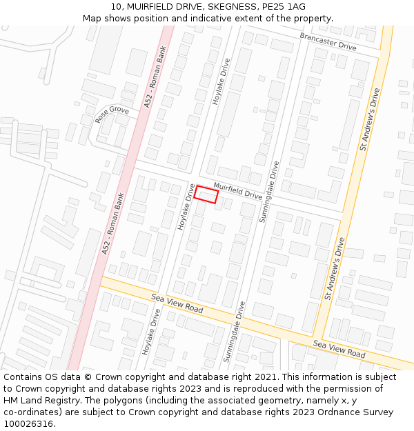 10, MUIRFIELD DRIVE, SKEGNESS, PE25 1AG: Location map and indicative extent of plot