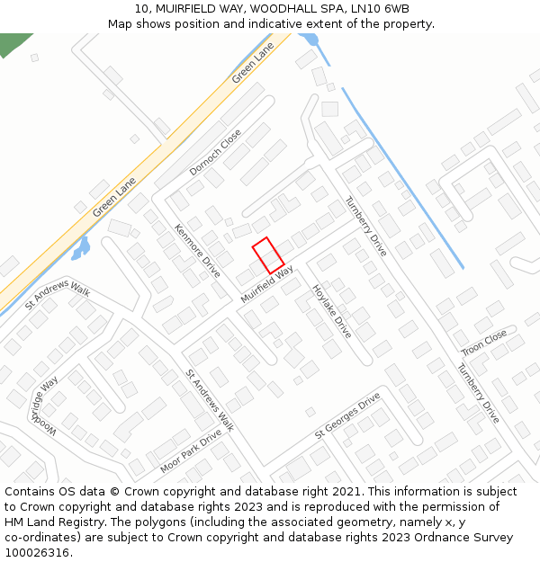 10, MUIRFIELD WAY, WOODHALL SPA, LN10 6WB: Location map and indicative extent of plot