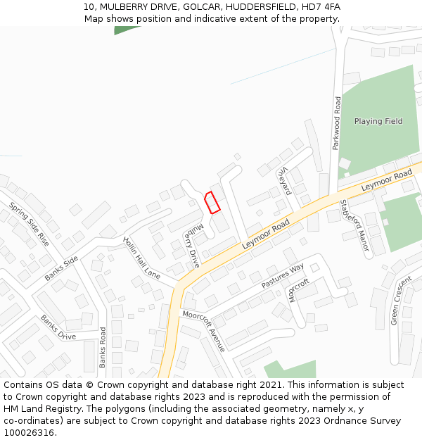 10, MULBERRY DRIVE, GOLCAR, HUDDERSFIELD, HD7 4FA: Location map and indicative extent of plot