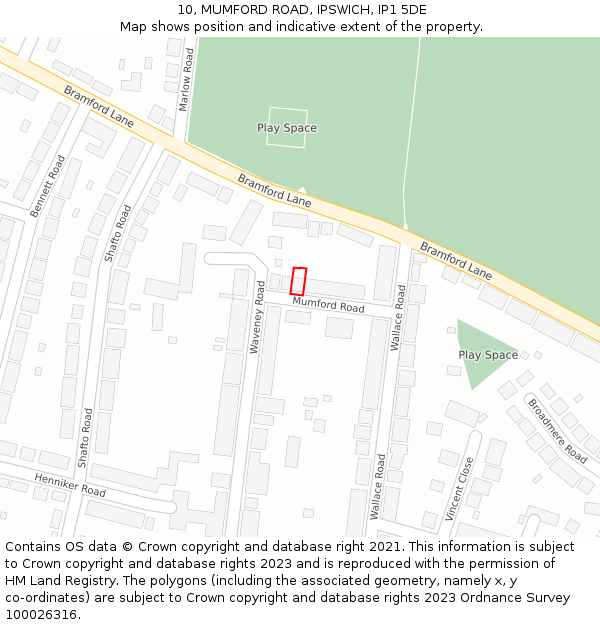 10, MUMFORD ROAD, IPSWICH, IP1 5DE: Location map and indicative extent of plot