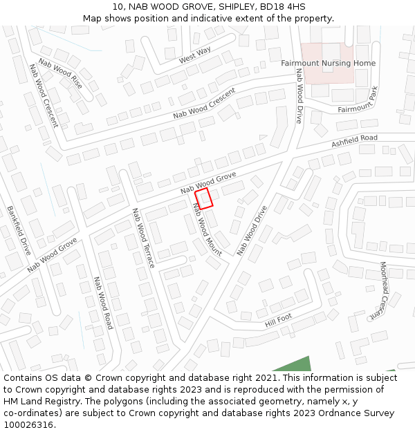 10, NAB WOOD GROVE, SHIPLEY, BD18 4HS: Location map and indicative extent of plot