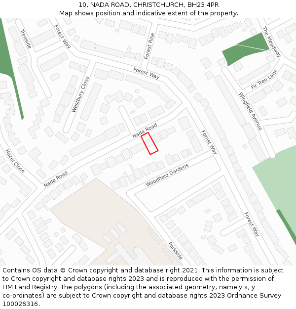 10, NADA ROAD, CHRISTCHURCH, BH23 4PR: Location map and indicative extent of plot