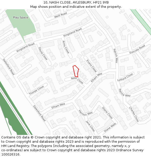 10, NASH CLOSE, AYLESBURY, HP21 9YB: Location map and indicative extent of plot