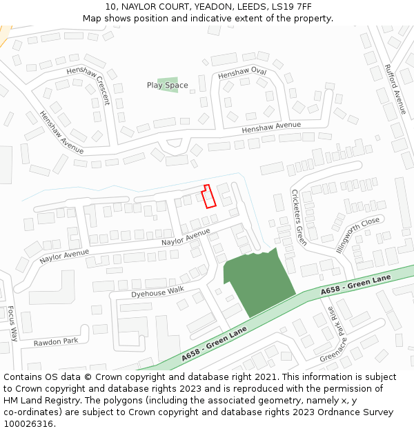 10, NAYLOR COURT, YEADON, LEEDS, LS19 7FF: Location map and indicative extent of plot