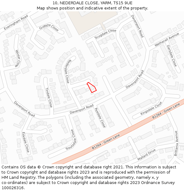 10, NEDERDALE CLOSE, YARM, TS15 9UE: Location map and indicative extent of plot