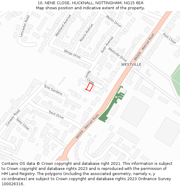 10, NENE CLOSE, HUCKNALL, NOTTINGHAM, NG15 6EA: Location map and indicative extent of plot