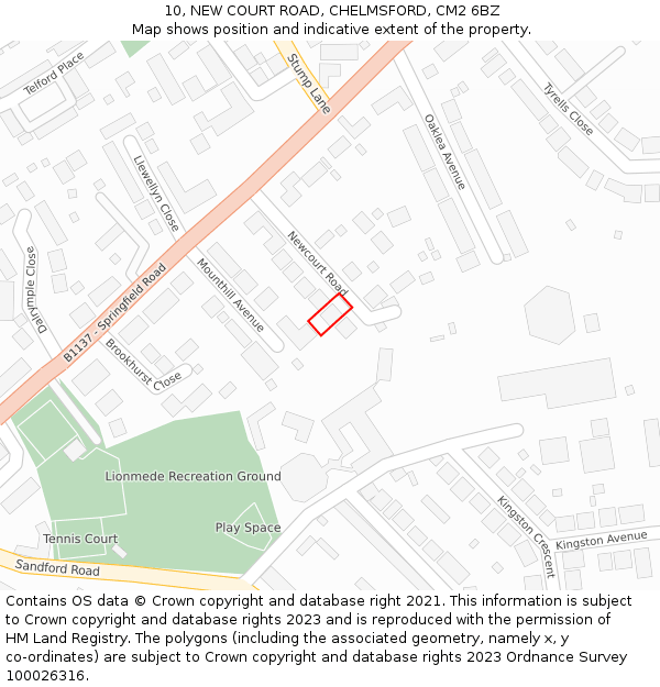 10, NEW COURT ROAD, CHELMSFORD, CM2 6BZ: Location map and indicative extent of plot