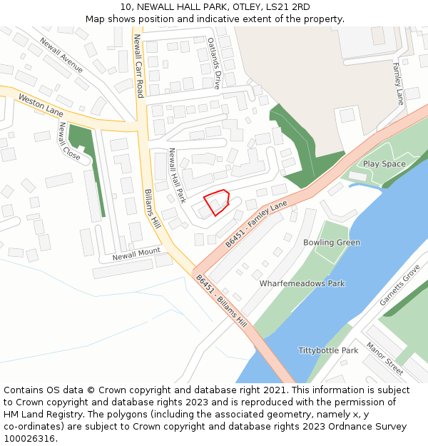 10, NEWALL HALL PARK, OTLEY, LS21 2RD: Location map and indicative extent of plot