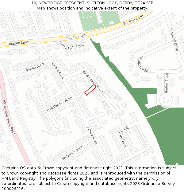 10, NEWBRIDGE CRESCENT, SHELTON LOCK, DERBY, DE24 9FR: Location map and indicative extent of plot