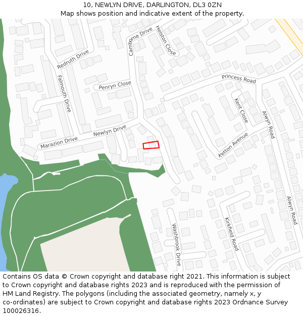 10, NEWLYN DRIVE, DARLINGTON, DL3 0ZN: Location map and indicative extent of plot
