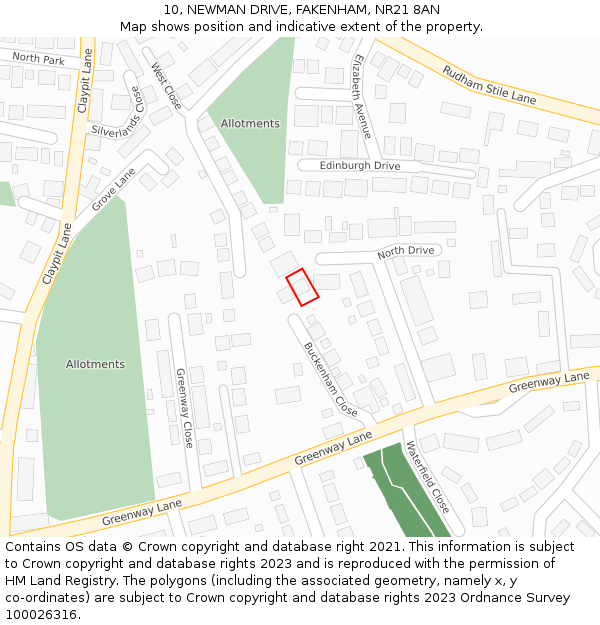 10, NEWMAN DRIVE, FAKENHAM, NR21 8AN: Location map and indicative extent of plot