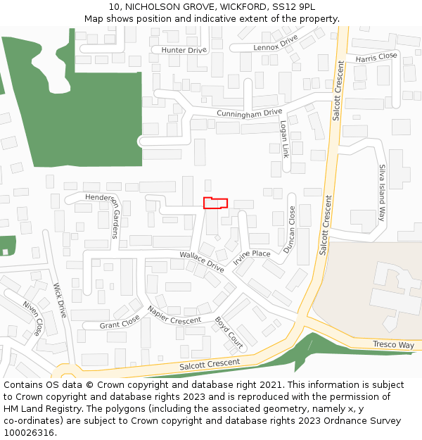 10, NICHOLSON GROVE, WICKFORD, SS12 9PL: Location map and indicative extent of plot