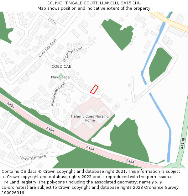 10, NIGHTINGALE COURT, LLANELLI, SA15 1HU: Location map and indicative extent of plot