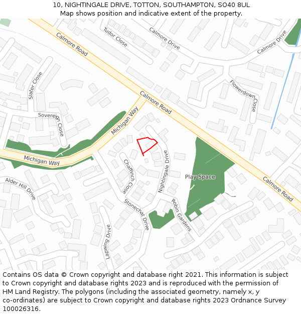 10, NIGHTINGALE DRIVE, TOTTON, SOUTHAMPTON, SO40 8UL: Location map and indicative extent of plot