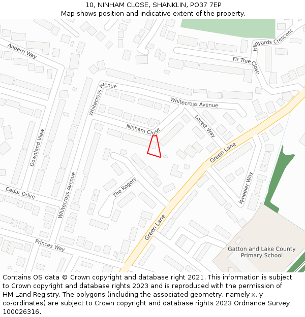 10, NINHAM CLOSE, SHANKLIN, PO37 7EP: Location map and indicative extent of plot