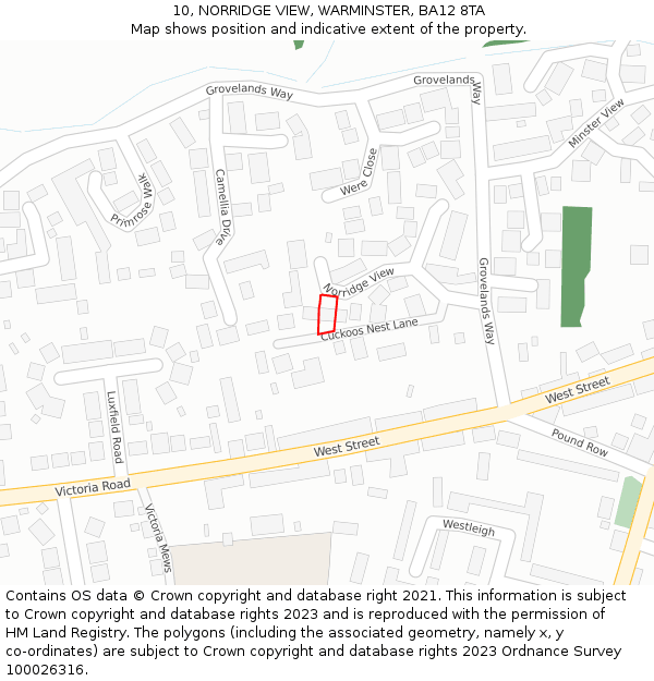 10, NORRIDGE VIEW, WARMINSTER, BA12 8TA: Location map and indicative extent of plot