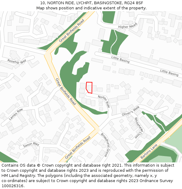10, NORTON RIDE, LYCHPIT, BASINGSTOKE, RG24 8SF: Location map and indicative extent of plot