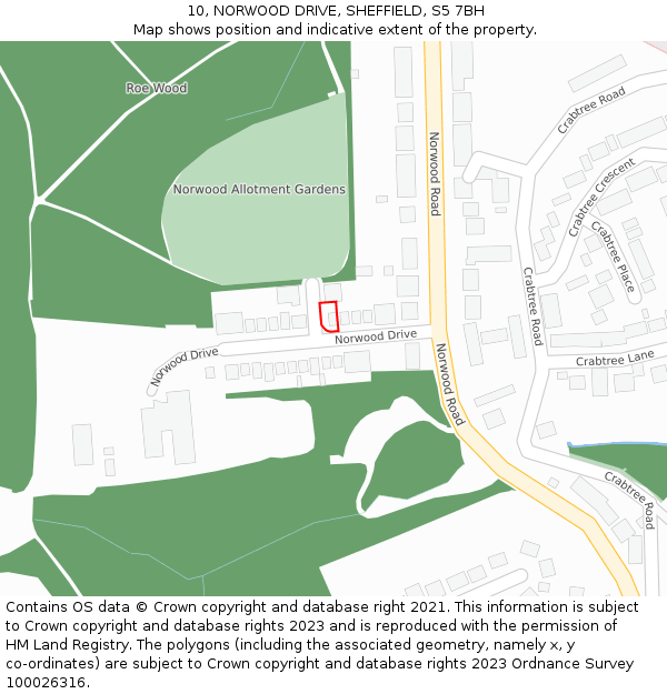 10, NORWOOD DRIVE, SHEFFIELD, S5 7BH: Location map and indicative extent of plot