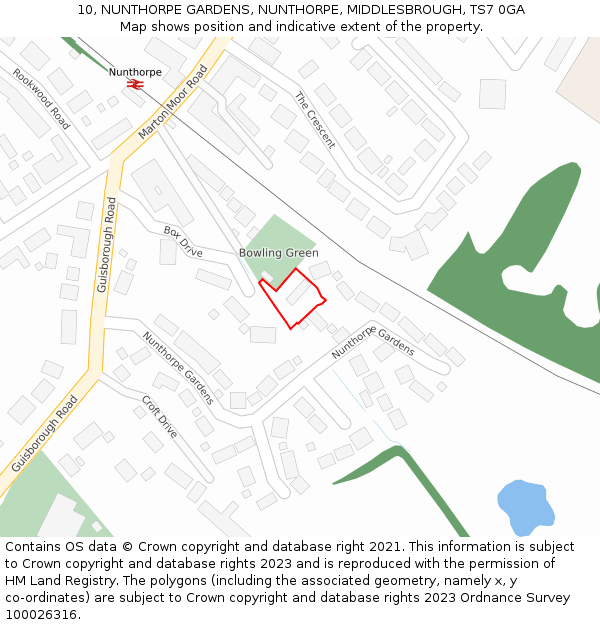 10, NUNTHORPE GARDENS, NUNTHORPE, MIDDLESBROUGH, TS7 0GA: Location map and indicative extent of plot