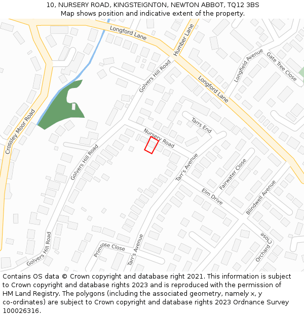 10, NURSERY ROAD, KINGSTEIGNTON, NEWTON ABBOT, TQ12 3BS: Location map and indicative extent of plot