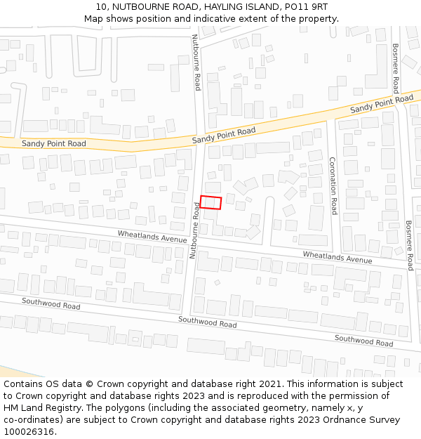 10, NUTBOURNE ROAD, HAYLING ISLAND, PO11 9RT: Location map and indicative extent of plot