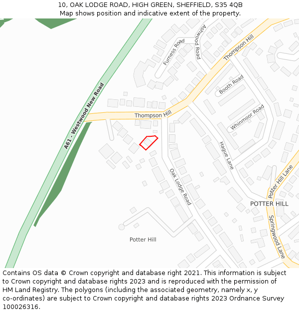 10, OAK LODGE ROAD, HIGH GREEN, SHEFFIELD, S35 4QB: Location map and indicative extent of plot