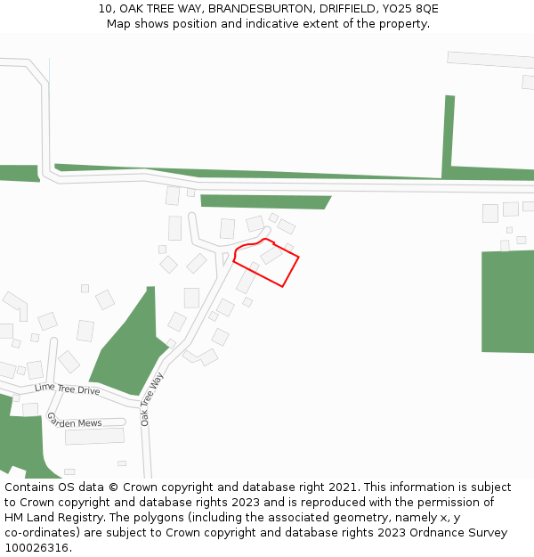 10, OAK TREE WAY, BRANDESBURTON, DRIFFIELD, YO25 8QE: Location map and indicative extent of plot