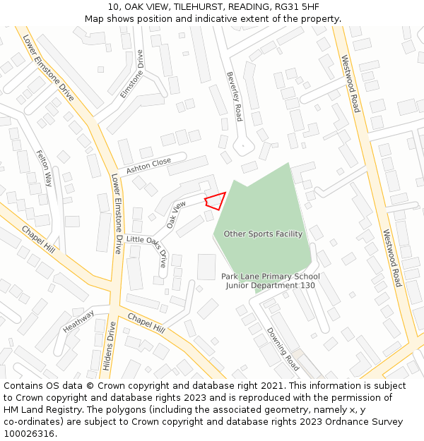 10, OAK VIEW, TILEHURST, READING, RG31 5HF: Location map and indicative extent of plot