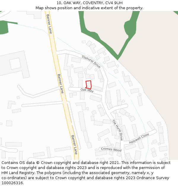 10, OAK WAY, COVENTRY, CV4 9UH: Location map and indicative extent of plot