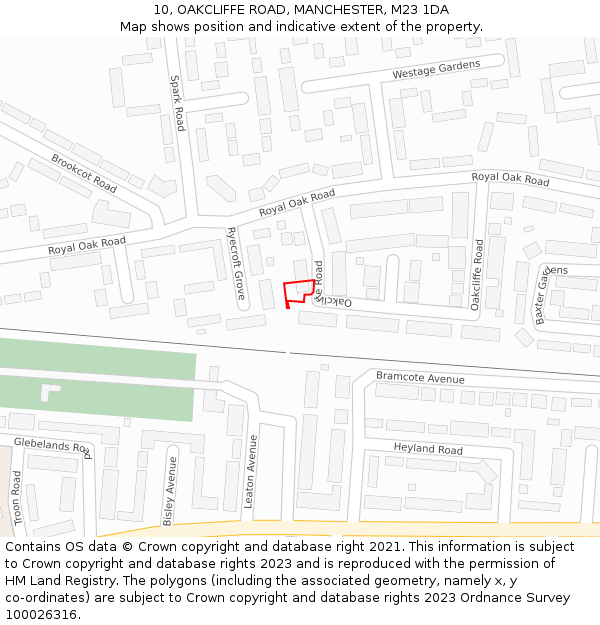 10, OAKCLIFFE ROAD, MANCHESTER, M23 1DA: Location map and indicative extent of plot