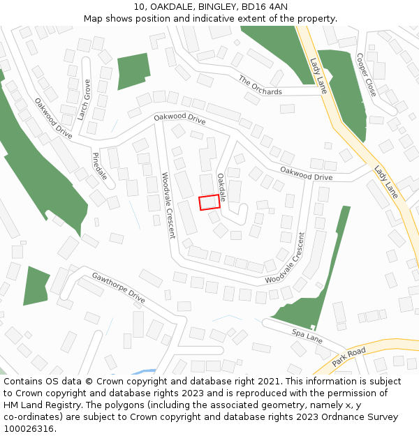 10, OAKDALE, BINGLEY, BD16 4AN: Location map and indicative extent of plot