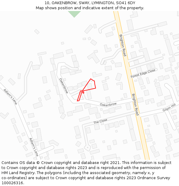 10, OAKENBROW, SWAY, LYMINGTON, SO41 6DY: Location map and indicative extent of plot