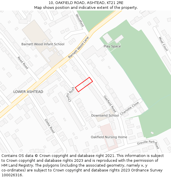 10, OAKFIELD ROAD, ASHTEAD, KT21 2RE: Location map and indicative extent of plot
