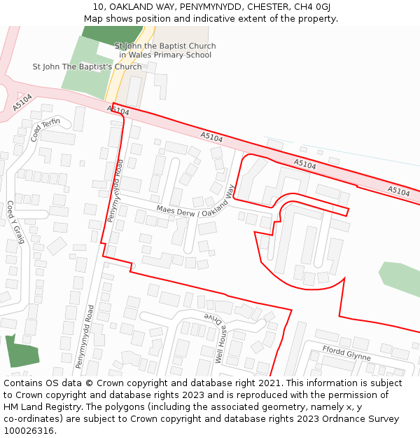 10, OAKLAND WAY, PENYMYNYDD, CHESTER, CH4 0GJ: Location map and indicative extent of plot