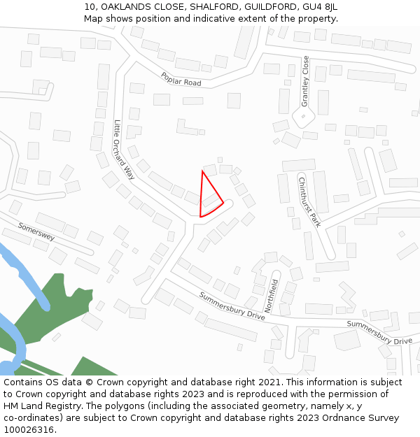 10, OAKLANDS CLOSE, SHALFORD, GUILDFORD, GU4 8JL: Location map and indicative extent of plot
