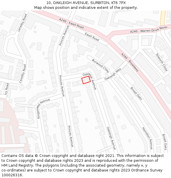 10, OAKLEIGH AVENUE, SURBITON, KT6 7PX: Location map and indicative extent of plot