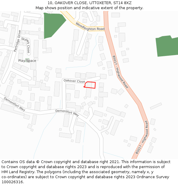 10, OAKOVER CLOSE, UTTOXETER, ST14 8XZ: Location map and indicative extent of plot