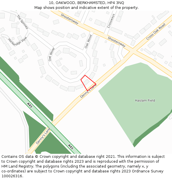 10, OAKWOOD, BERKHAMSTED, HP4 3NQ: Location map and indicative extent of plot