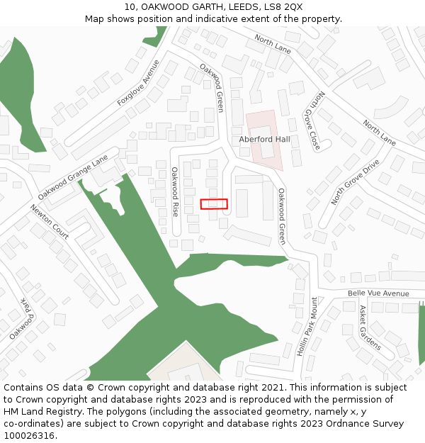 10, OAKWOOD GARTH, LEEDS, LS8 2QX: Location map and indicative extent of plot