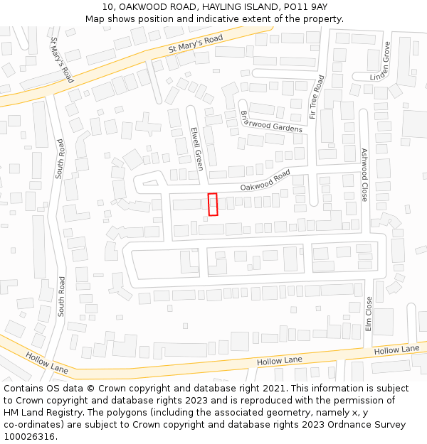 10, OAKWOOD ROAD, HAYLING ISLAND, PO11 9AY: Location map and indicative extent of plot