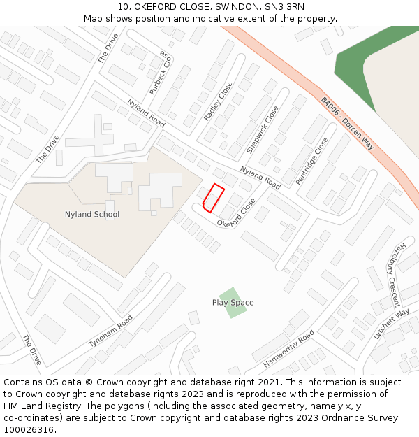 10, OKEFORD CLOSE, SWINDON, SN3 3RN: Location map and indicative extent of plot