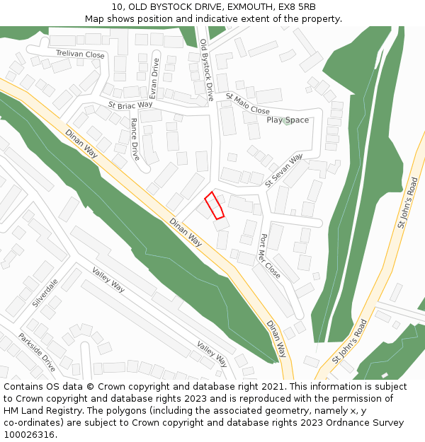 10, OLD BYSTOCK DRIVE, EXMOUTH, EX8 5RB: Location map and indicative extent of plot