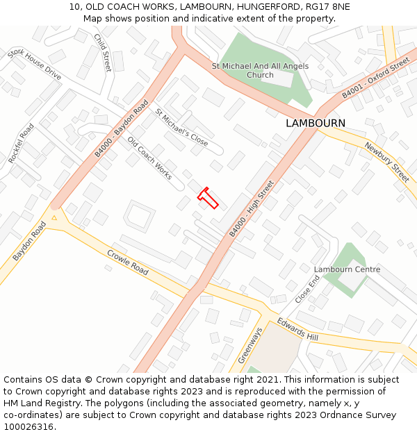 10, OLD COACH WORKS, LAMBOURN, HUNGERFORD, RG17 8NE: Location map and indicative extent of plot