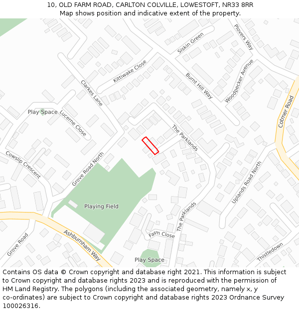 10, OLD FARM ROAD, CARLTON COLVILLE, LOWESTOFT, NR33 8RR: Location map and indicative extent of plot