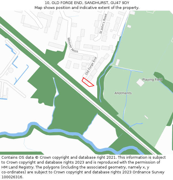 10, OLD FORGE END, SANDHURST, GU47 9DY: Location map and indicative extent of plot